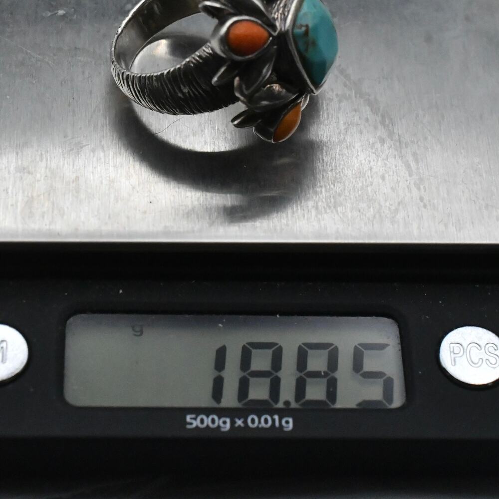 Vintage Studio Barse 925 Sterling Silver Turquoise Coral Statement Ring 18.85g - Picture 10 of 11